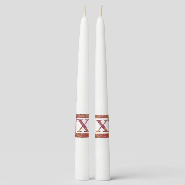 Red Stone Letter X Pair of Taper Candles (Front)