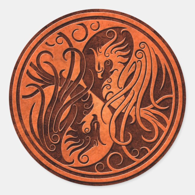 Red Stone Yin Yang Phoenix Classic Round Sticker (Front)