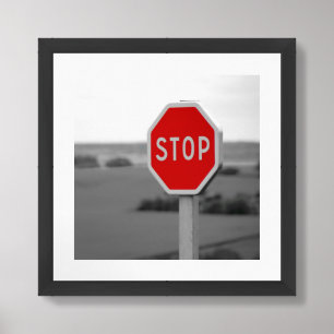 Red Stop Road Sign Minimalist Photo Framed Art