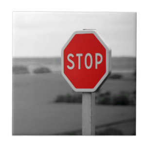 Red Stop Road Sign Minimalist Photography Poster Ceramic Tile