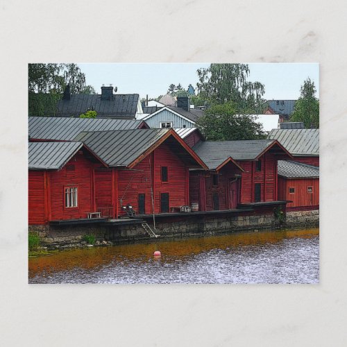 Red Storehouses in Porvoo Finland Postcard