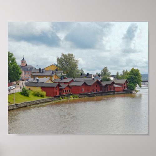 Red Storehouses Porvoo Finland Poster