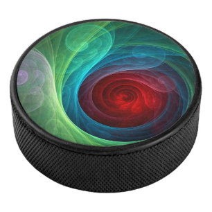 Red Storm Floral Modern Abstract Art Color Pattern Hockey Puck