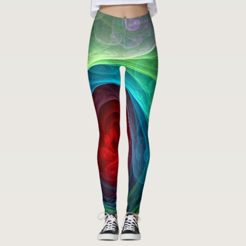 Red Storm Floral Modern Abstract Art Color Pattern Leggings