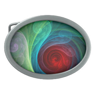Red Storm Floral Modern Abstract Art Color Pattern Oval Belt Buckle