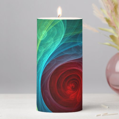 Red Storm Floral Modern Abstract Art Color Pattern Pillar Candle