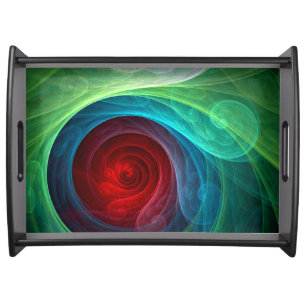 Red Storm Floral Modern Abstract Art Color Pattern Serving Tray