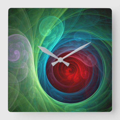 Red Storm Floral Modern Abstract Art Color Pattern Square Wall Clock