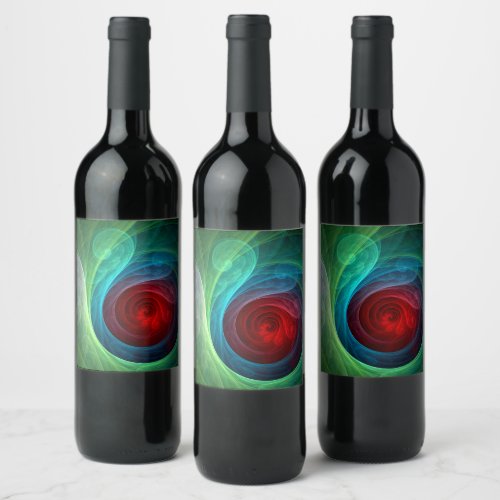 Red Storm Floral Modern Abstract Art Color Pattern Wine Label