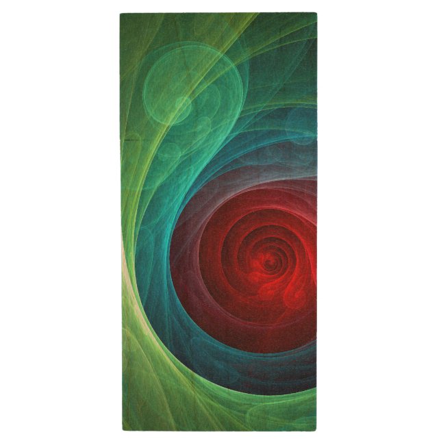 Red Storm Floral Modern Abstract Art Color Pattern Wood Flash Drive