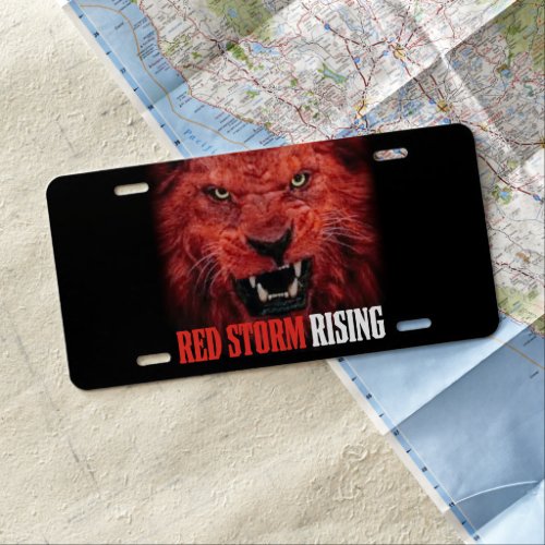 Red Storm Red Wave Midterm MAGA Trump Lion License Plate