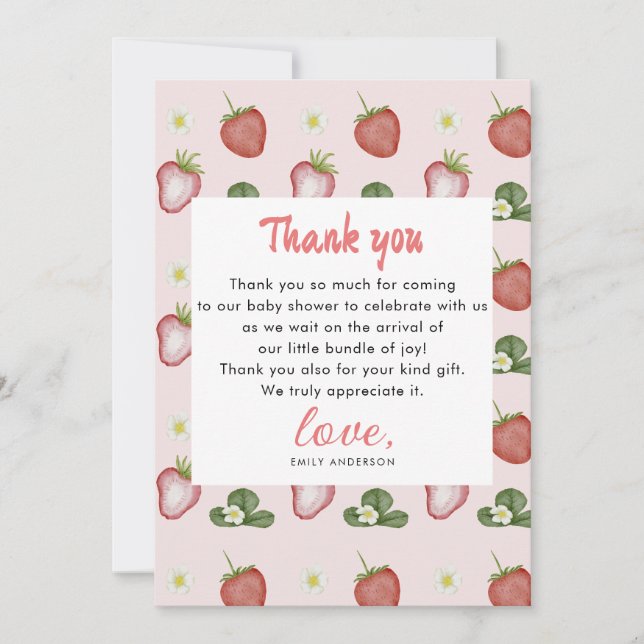 Red Strawberr Sweet Appreciation Girl 1st Birthday Thank You Card (Front)