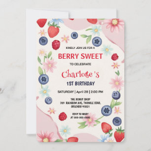 Red strawberries 1st Birthday Party for kids Invitation