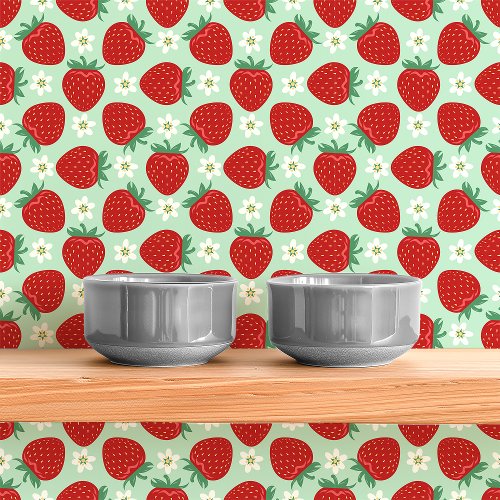 Red Strawberries And Blooms On Mint Green Wallpaper