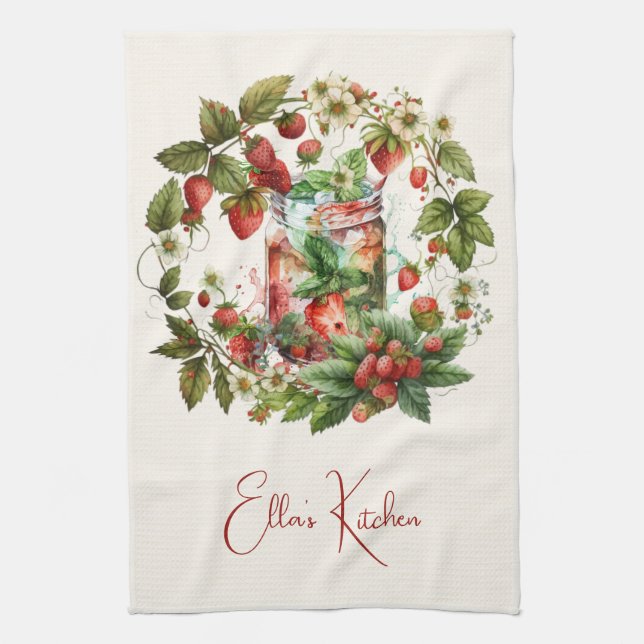 Red Strawberries and Desserts Tea Time Kitchen Towel (Vertical)