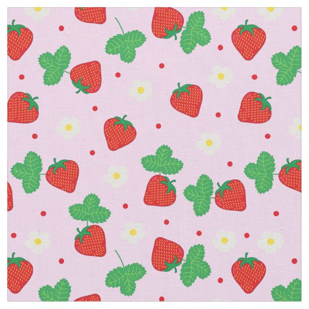 Strawberry Flowers Pink Pattern Fabric | Zazzle