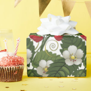 Red Strawberries and Green Leaves Decoupage Wrapping Paper