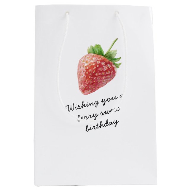 Red Strawberries Berry Sweet Birthday Medium Gift Bag (Front)