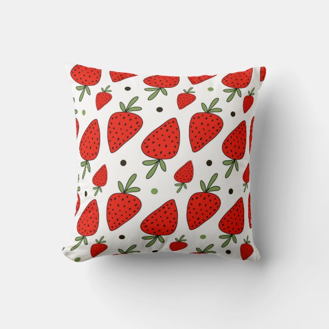 Red Strawberries Cartoon Seamless Pattern Throw Pillow (Front)