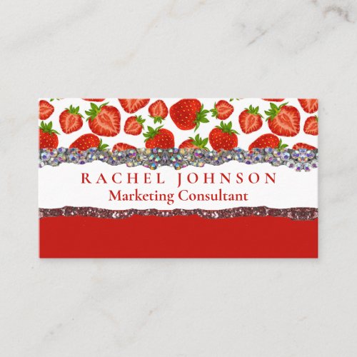 Red Strawberries Feminine Glam Retro Business Card