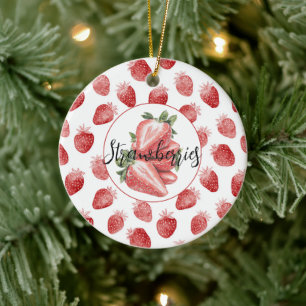 Red Strawberries Fruit Ceramic Ornament