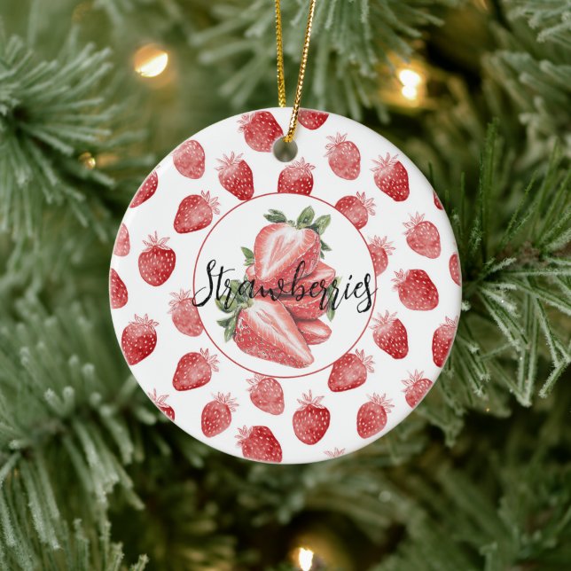 Red Strawberries Fruit   Ceramic Ornament (Tree)