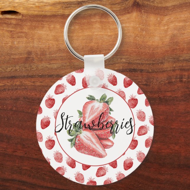 Red Strawberries Fruit   Keychain (Front)