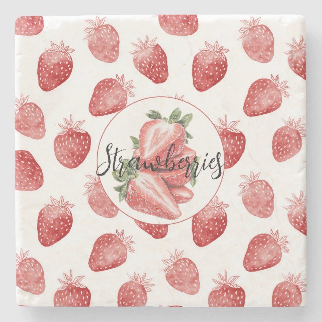 Red Strawberries Fruit   Stone Coaster (Front)