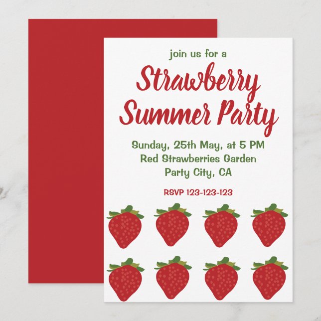 Red Strawberries Fruit Strawberry Summer Party Invitation (Front/Back)