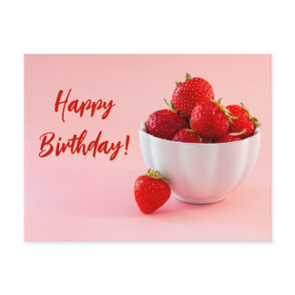 Red Strawberries In A Bowl On Pink Happy Birthday Postcard