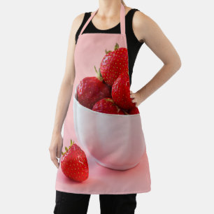 Red Strawberries In A Bowl On Pink Photograph Apron