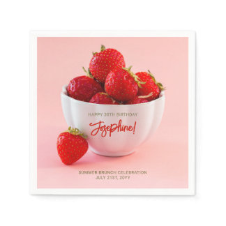 Red Strawberries In A Bowl Summer Brunch Birthday Napkins