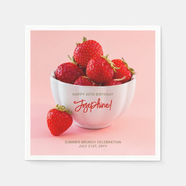 Red Strawberries In A Bowl Summer Brunch Birthday Napkins (Front)