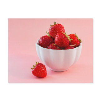 Red Strawberries In A White Bowl On Blush Pink Postcard