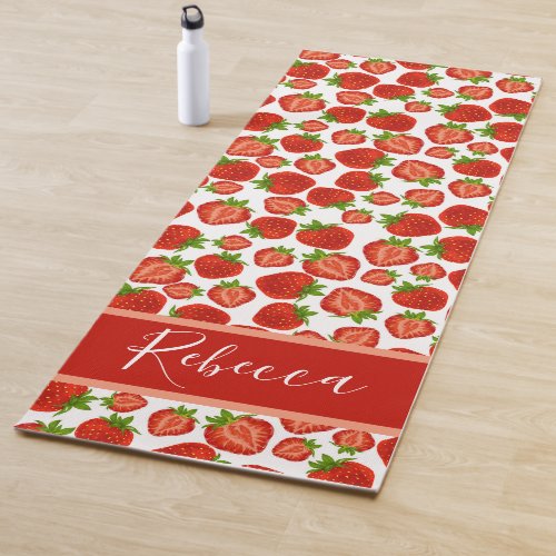 Red Strawberries Monogram Name Yoga Mats