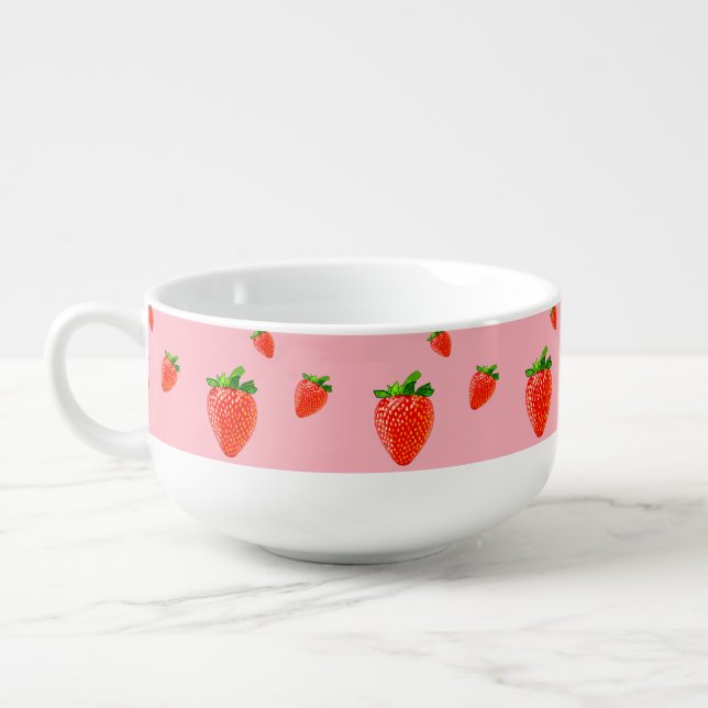 Red Strawberries on pink background Party   Soup Mug (Right)