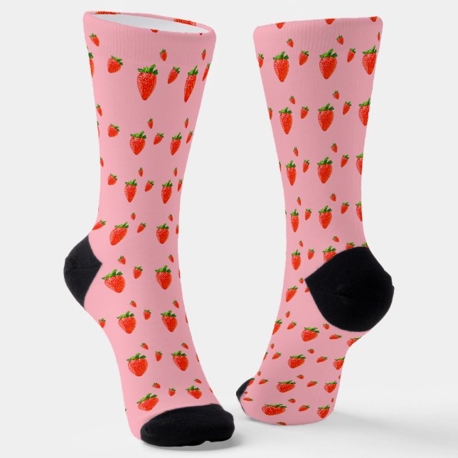 Red Strawberries on pink background   Socks (Angled)