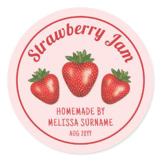 Red Strawberries On Pink Homemade Strawberry Jam Classic Round Sticker