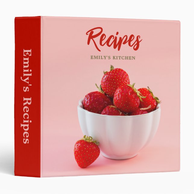 Red Strawberries On Pink Photo Food Recipes 3 Ring Binder (Front/Spine)