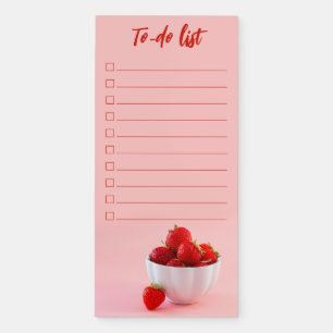 Red Strawberries On Pink To-Do List Checklist Magnetic Notepad