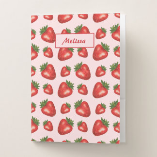 Red Strawberries On Pink With Custom Name Pocket Folder