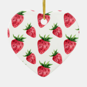 Red Strawberries Pattern Ceramic Ornament