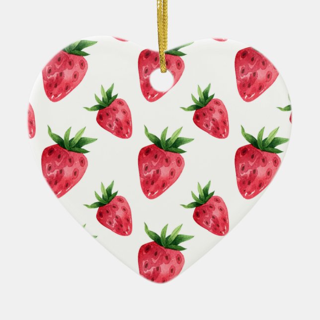 Red Strawberries Pattern Ceramic Ornament (Front)