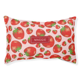 Red Strawberries Pattern With Custom Pet Name Pet Bed