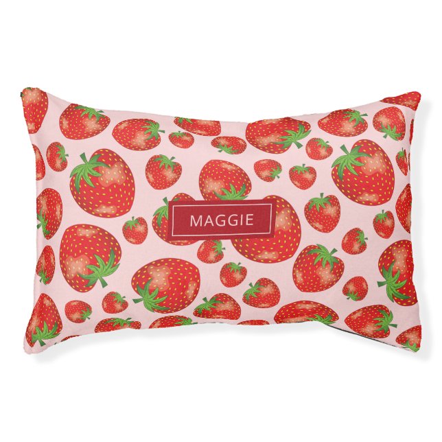 Red Strawberries Pattern With Custom Pet Name Pet Bed (Front)
