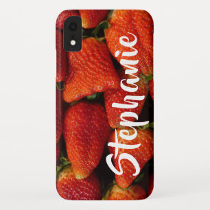 Red Strawberries Personalized Name iPhone XR Case