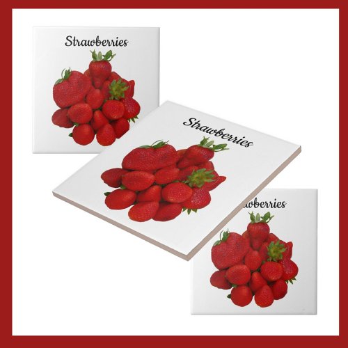 Red Strawberries Photographic  Ceramic Tile