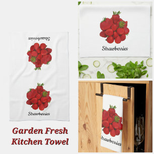 Red Strawberries Photographic White Kitchen Towel