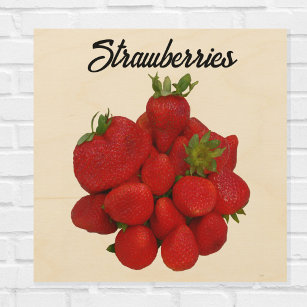 Red Strawberries Photographic  Wood Wall Art