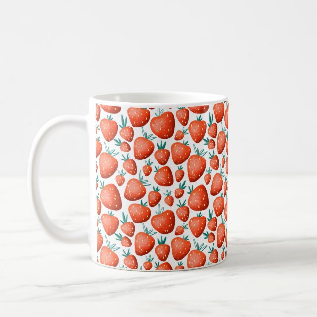 Red strawberries seamless pattern coffee mug (Left)
